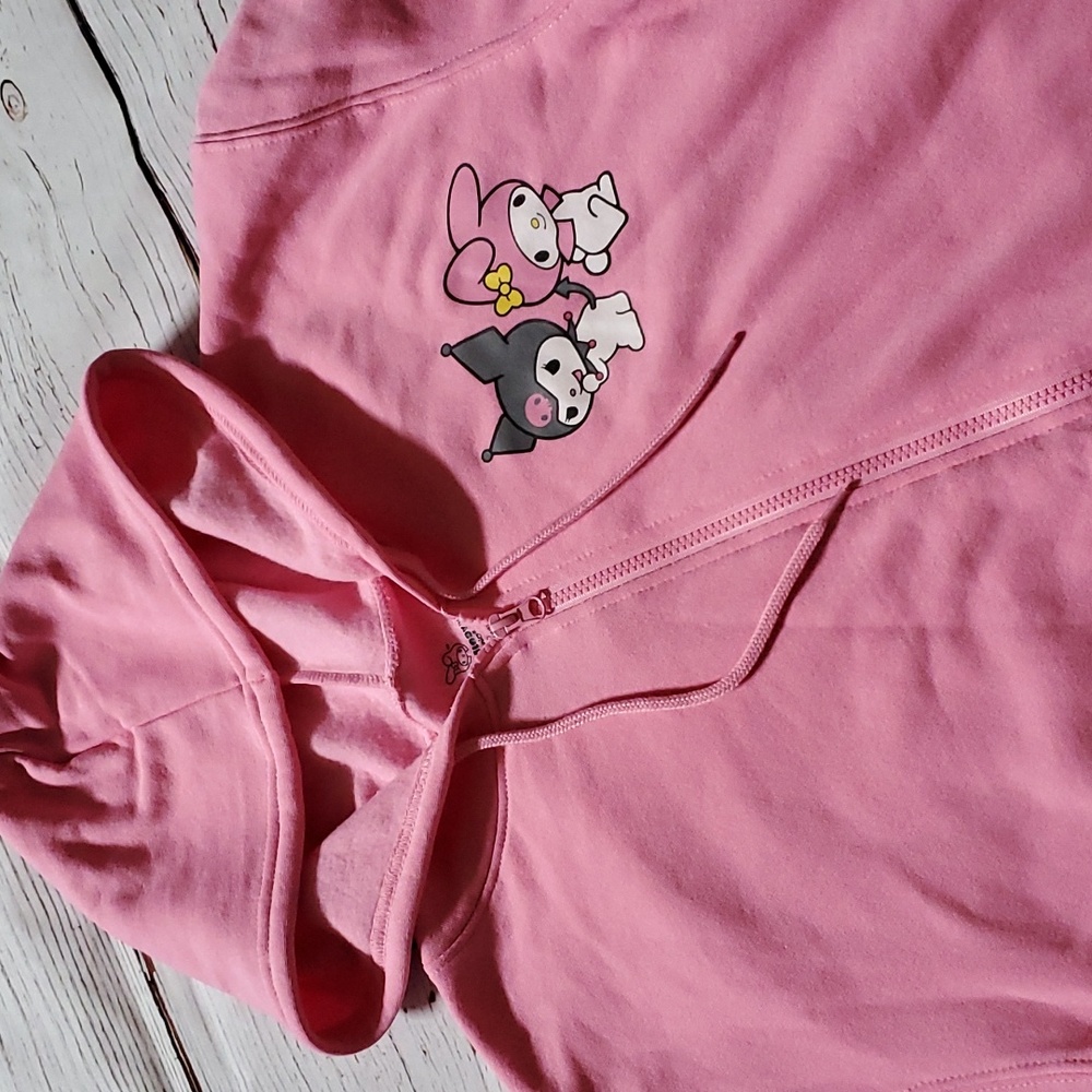 🆕️ SANRIO KUROMI AND MY MELODY PINK ZIP UP HOODED SWEATER 💕 - Picture 1 of 8